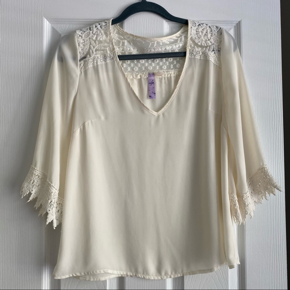 Cream Sheer Crochet Trim Blouse Alya Small